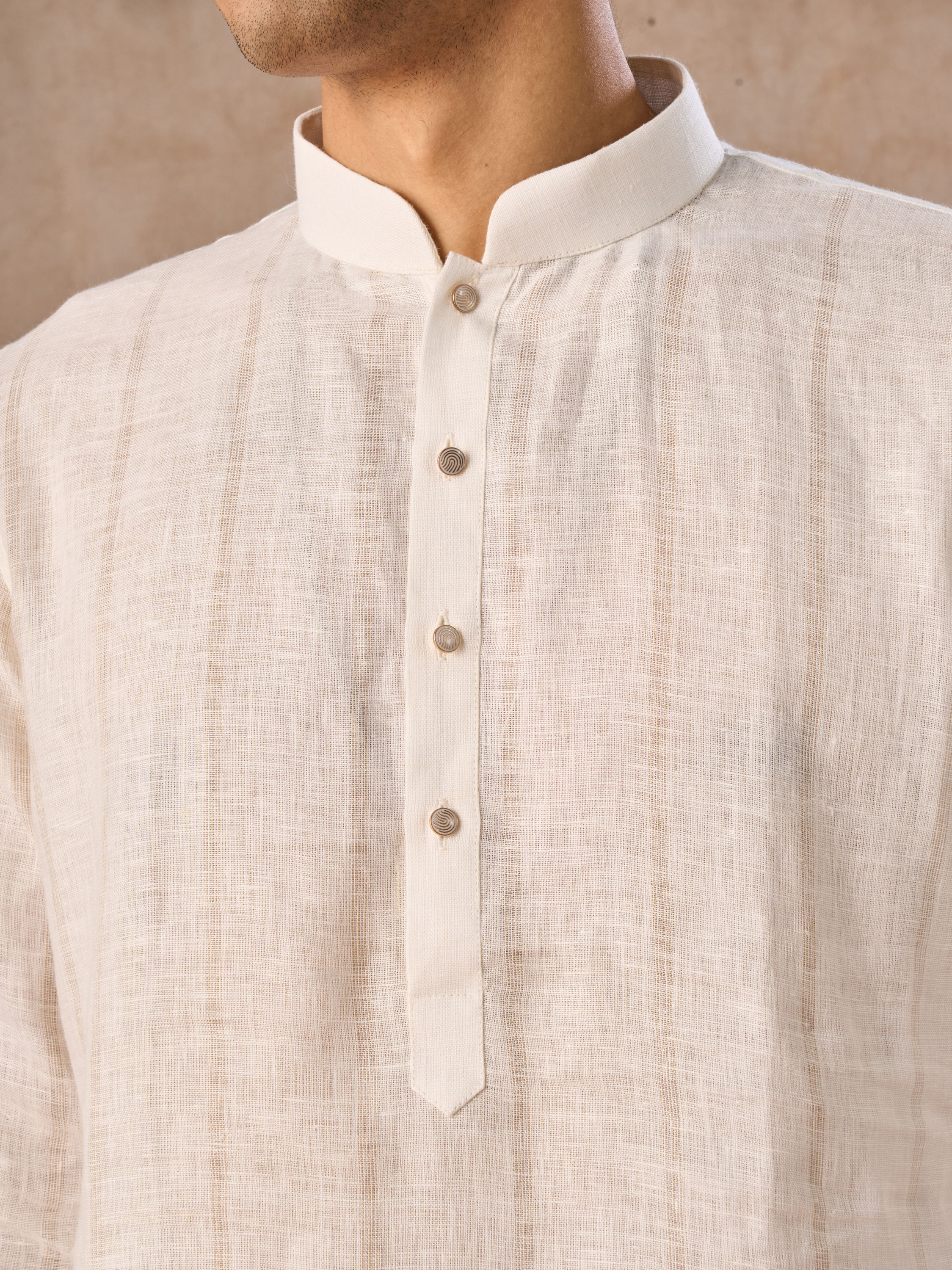 Manyavar Men Elegance Cream Linen Kurta