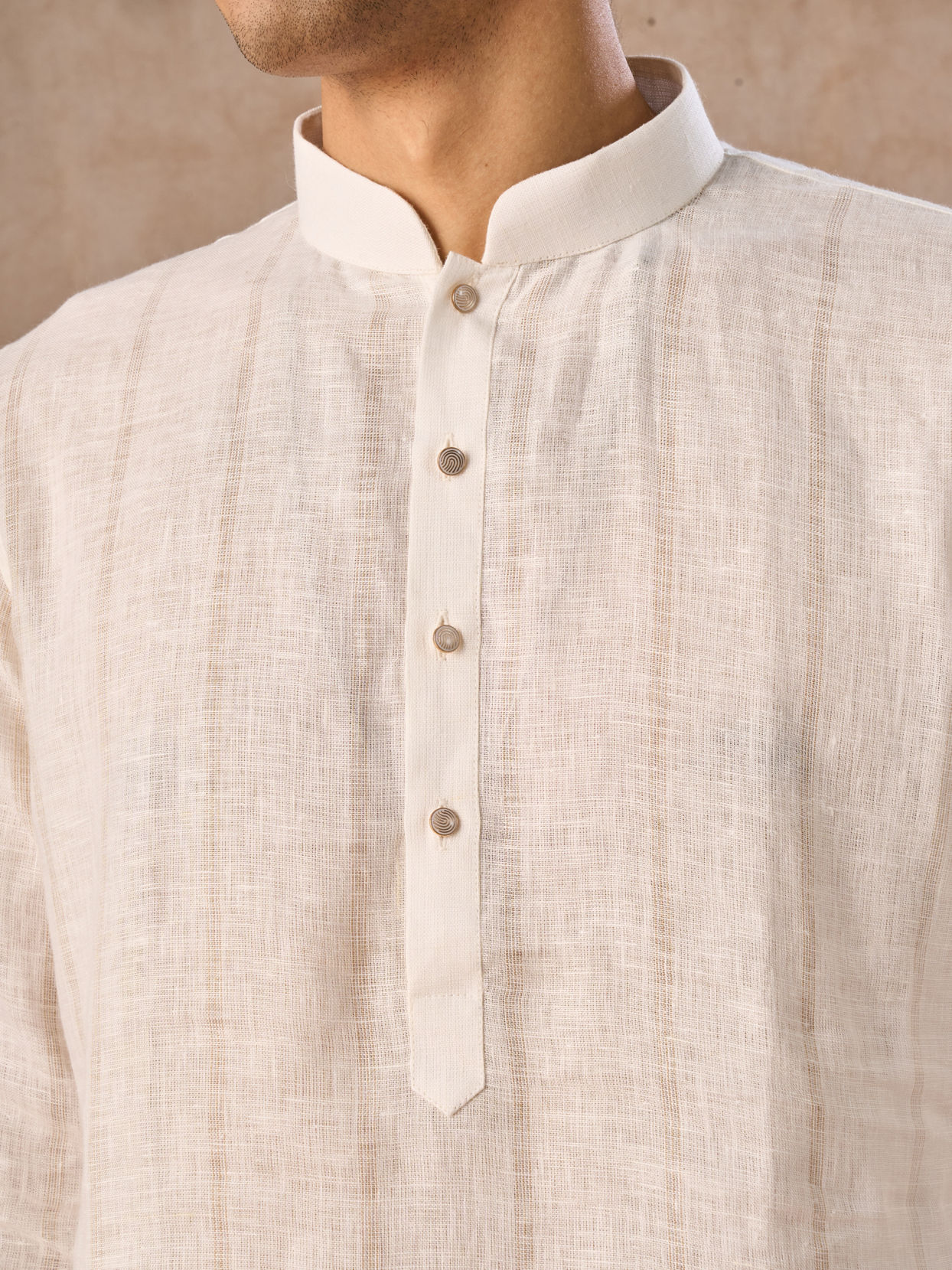 Manyavar Men Elegance Cream Linen Kurta