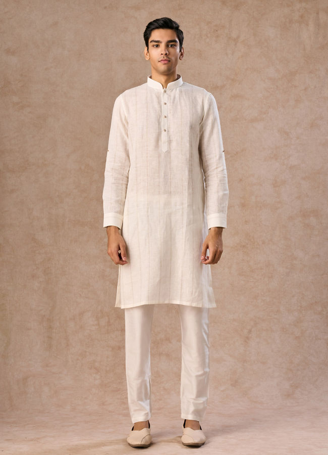 Manyavar Men Elegance Cream Linen Kurta