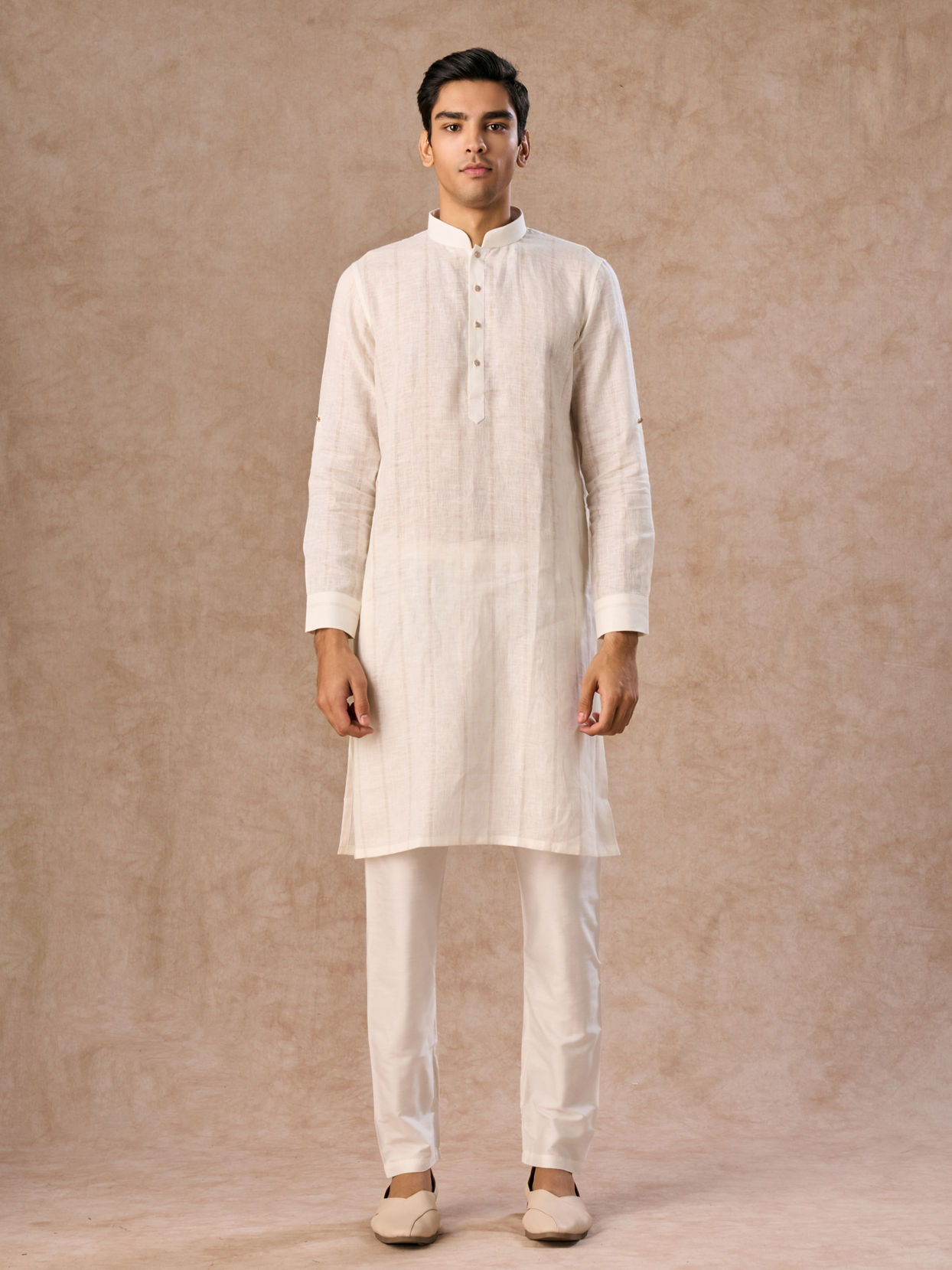 Manyavar Men Elegance Cream Linen Kurta