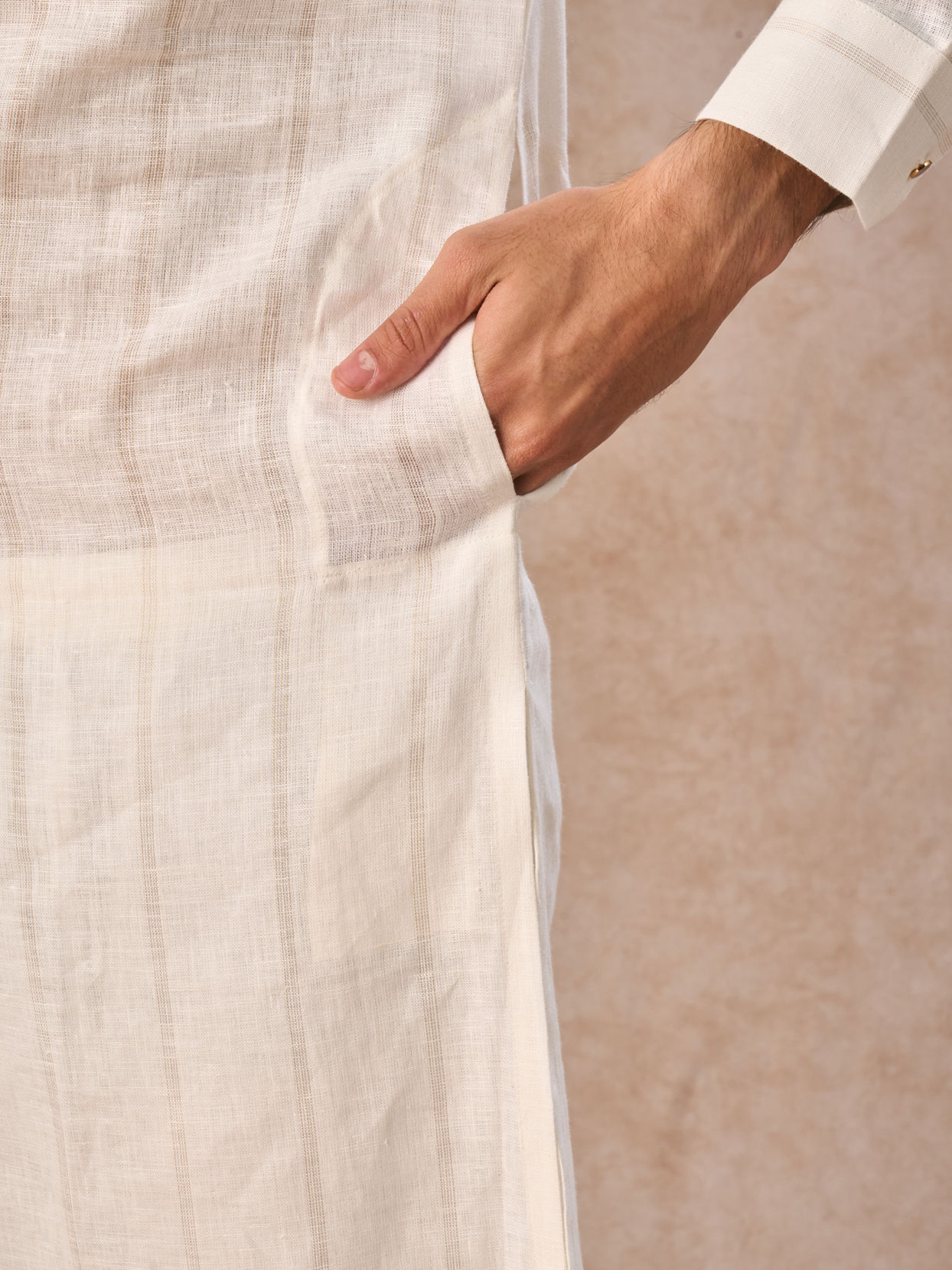 Manyavar Men Elegance Cream Linen Kurta