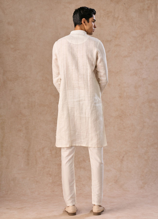 Manyavar Men Elegance Cream Linen Kurta