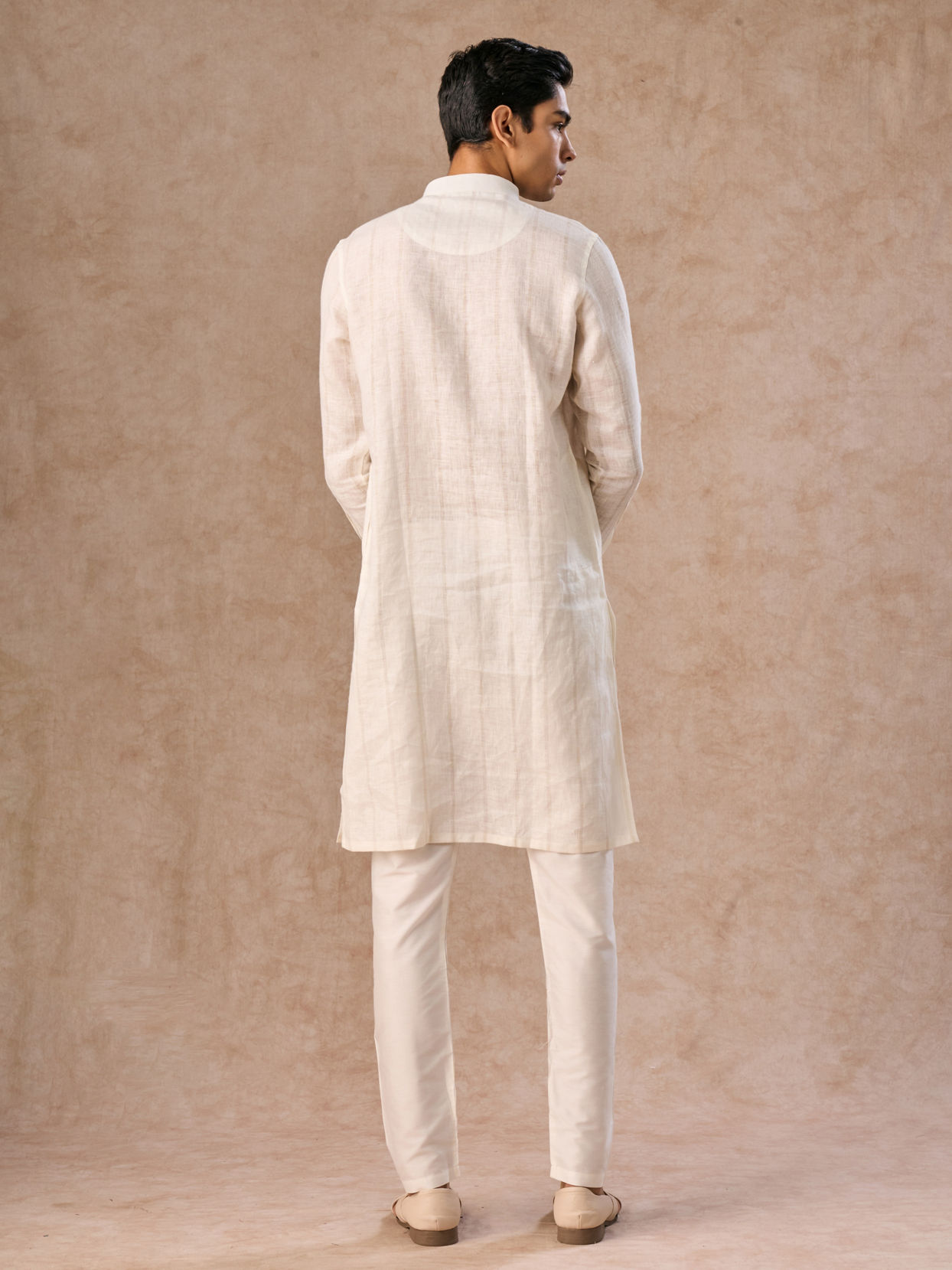 Manyavar Men Elegance Cream Linen Kurta