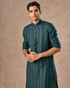 Manyavar Men Elegant Teal Blue Linen Kurta