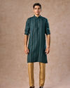 Manyavar Men Elegant Teal Blue Linen Kurta