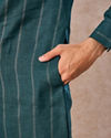 Manyavar Men Elegant Teal Blue Linen Kurta