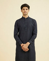 Manyavar Men Elegant Dark Blue Linen Kurta