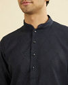Manyavar Men Elegant Dark Blue Linen Kurta