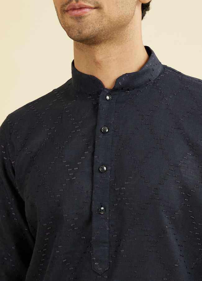 Manyavar Men Elegant Dark Blue Linen Kurta