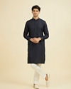 Manyavar Men Elegant Dark Blue Linen Kurta