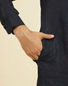Manyavar Men Elegant Dark Blue Linen Kurta