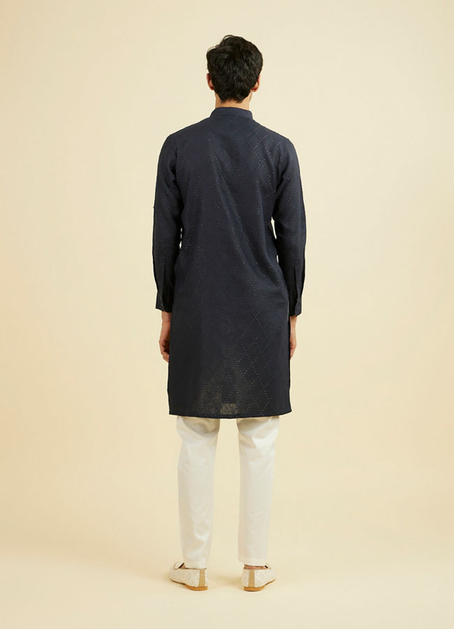 Manyavar Men Elegant Dark Blue Linen Kurta