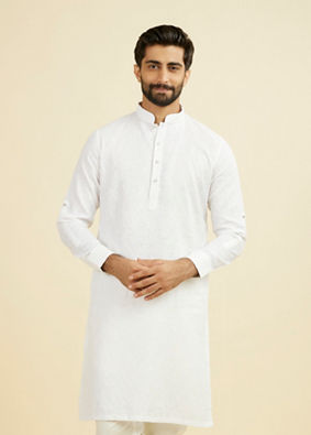 Manyavar Men Warm White Linen Kurta