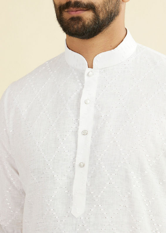 Manyavar Men Warm White Linen Kurta