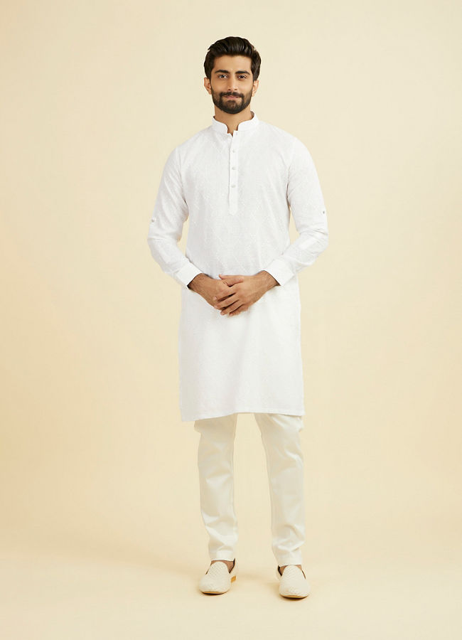 Manyavar Men Warm White Linen Kurta