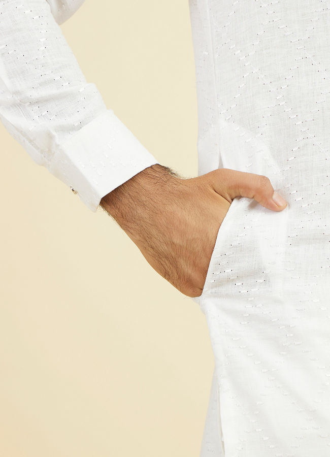 Manyavar Men Warm White Linen Kurta