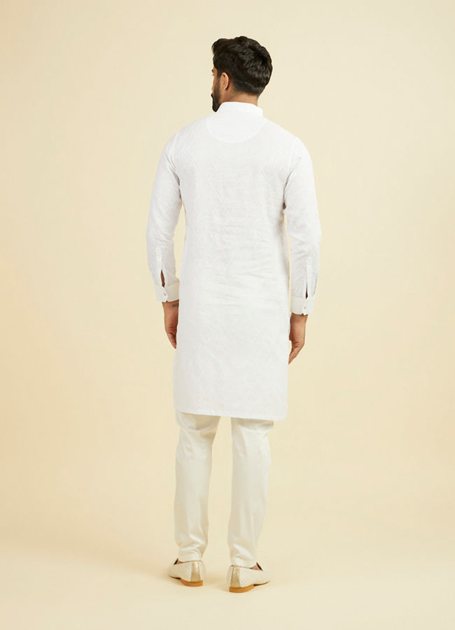 Manyavar Men Warm White Linen Kurta