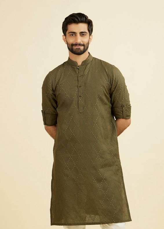 Manyavar Men Olive Green Kurta