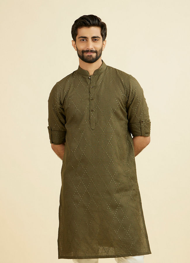 Manyavar Men Olive Green Kurta