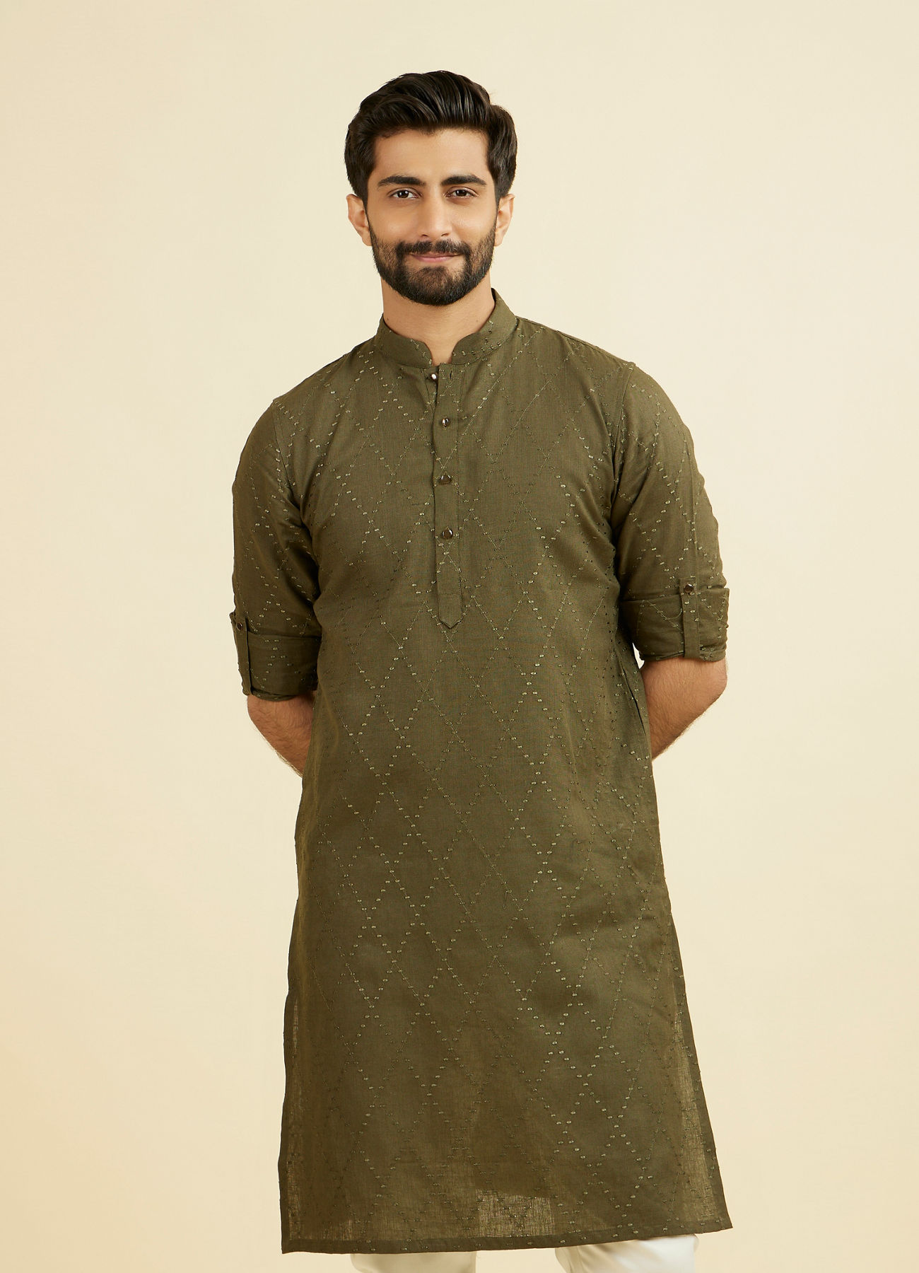 Manyavar Men Olive Green Kurta