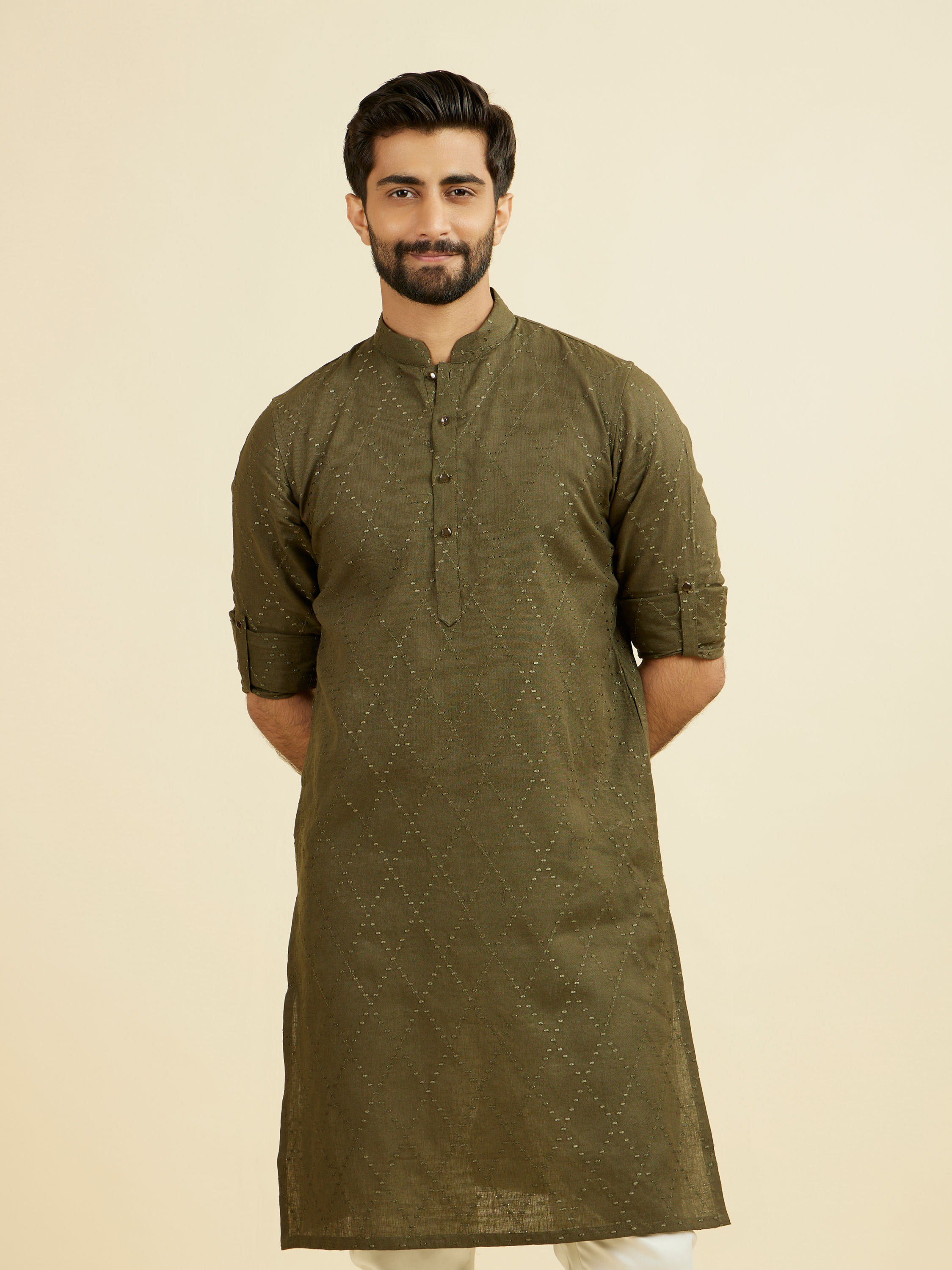 Manyavar Men Olive Green Kurta