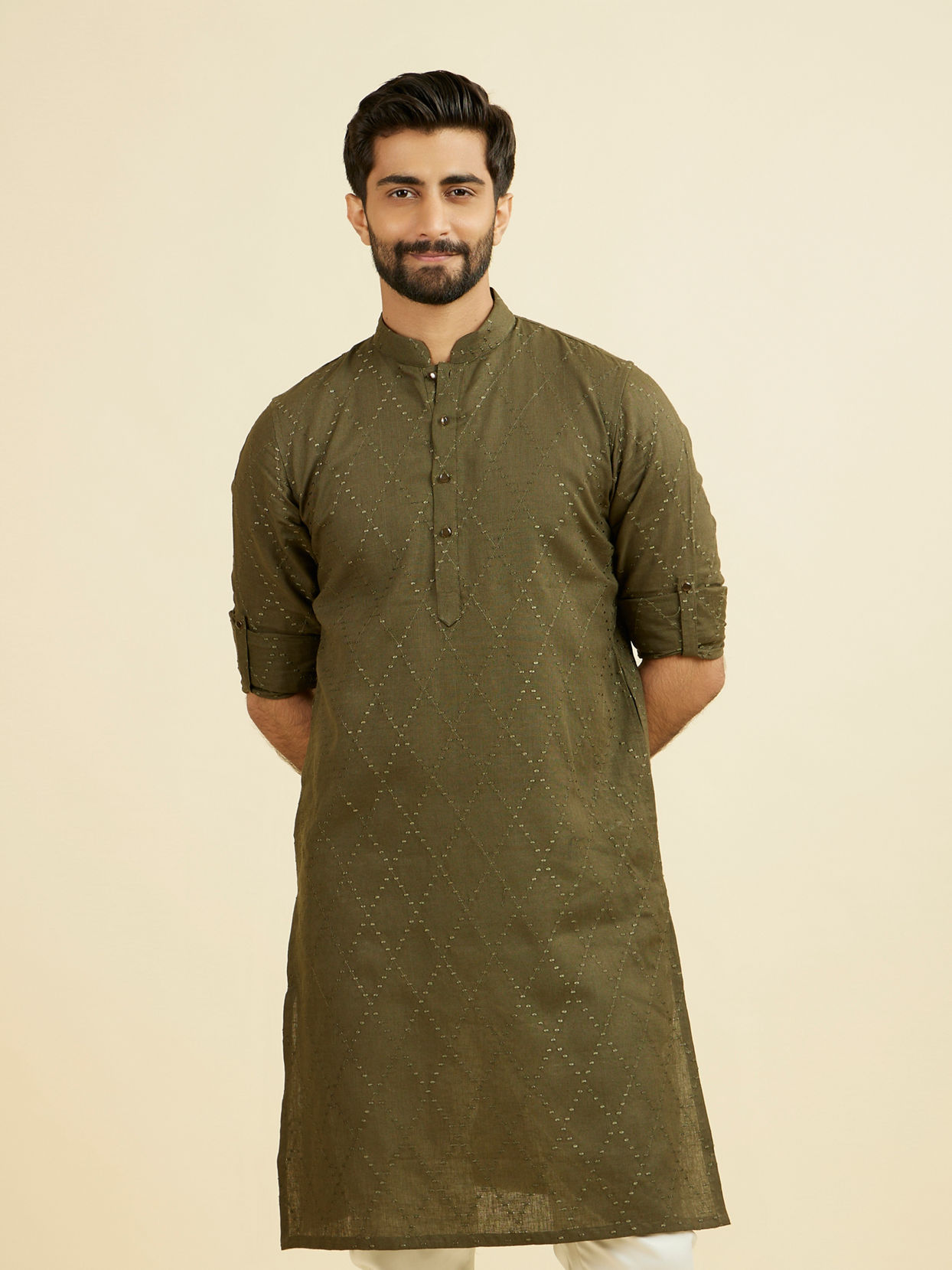 Manyavar Men Olive Green Kurta