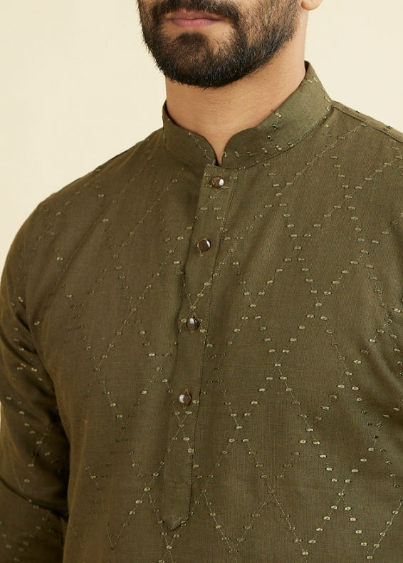 Manyavar Men Olive Green Kurta
