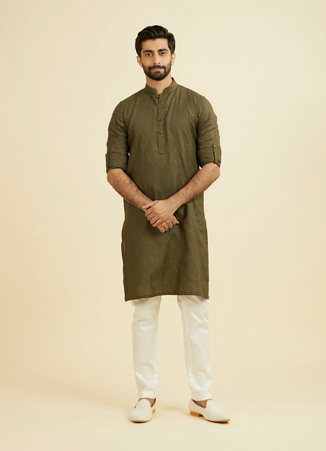 Manyavar Men Olive Green Kurta