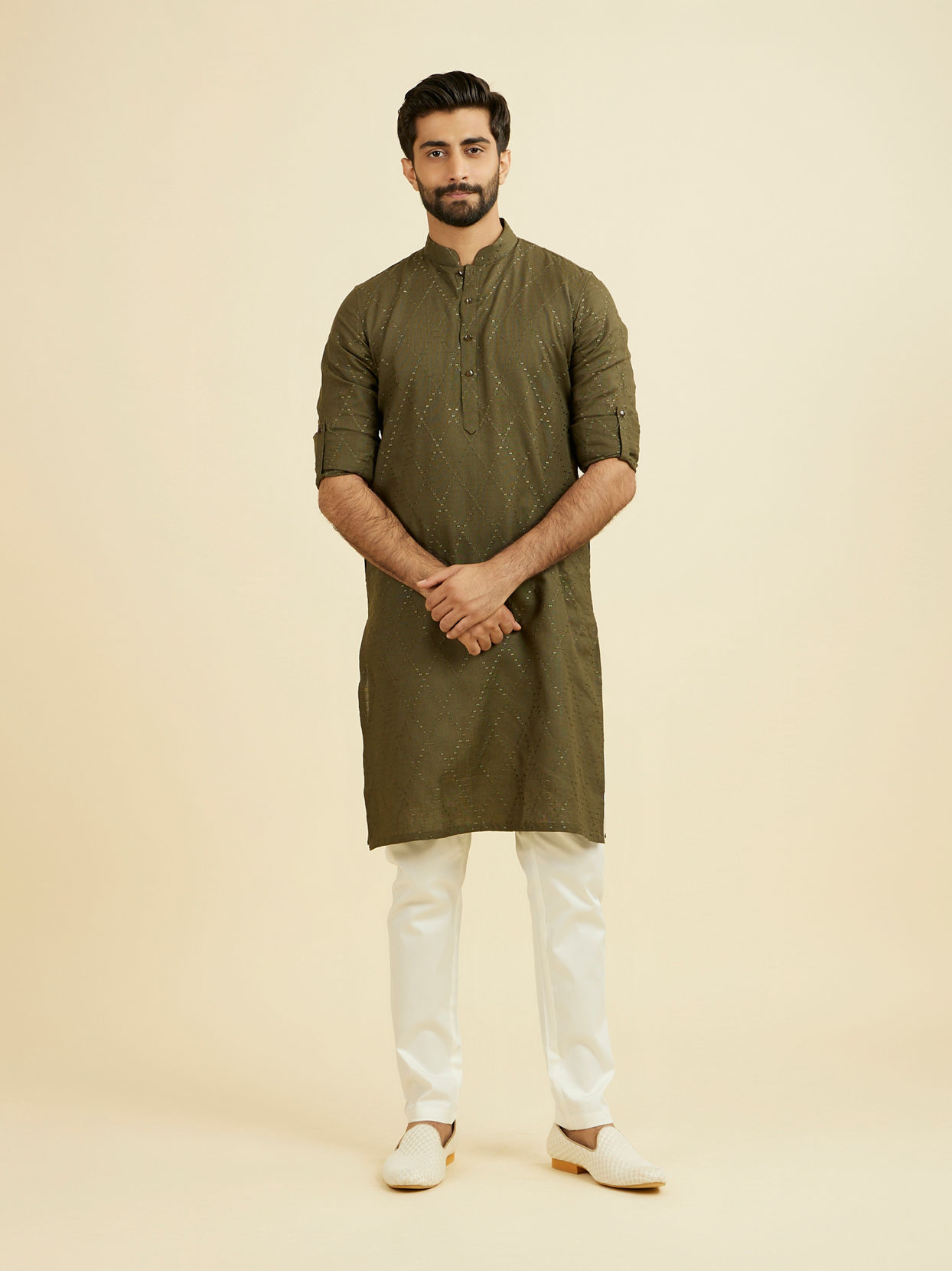 Manyavar Men Olive Green Kurta