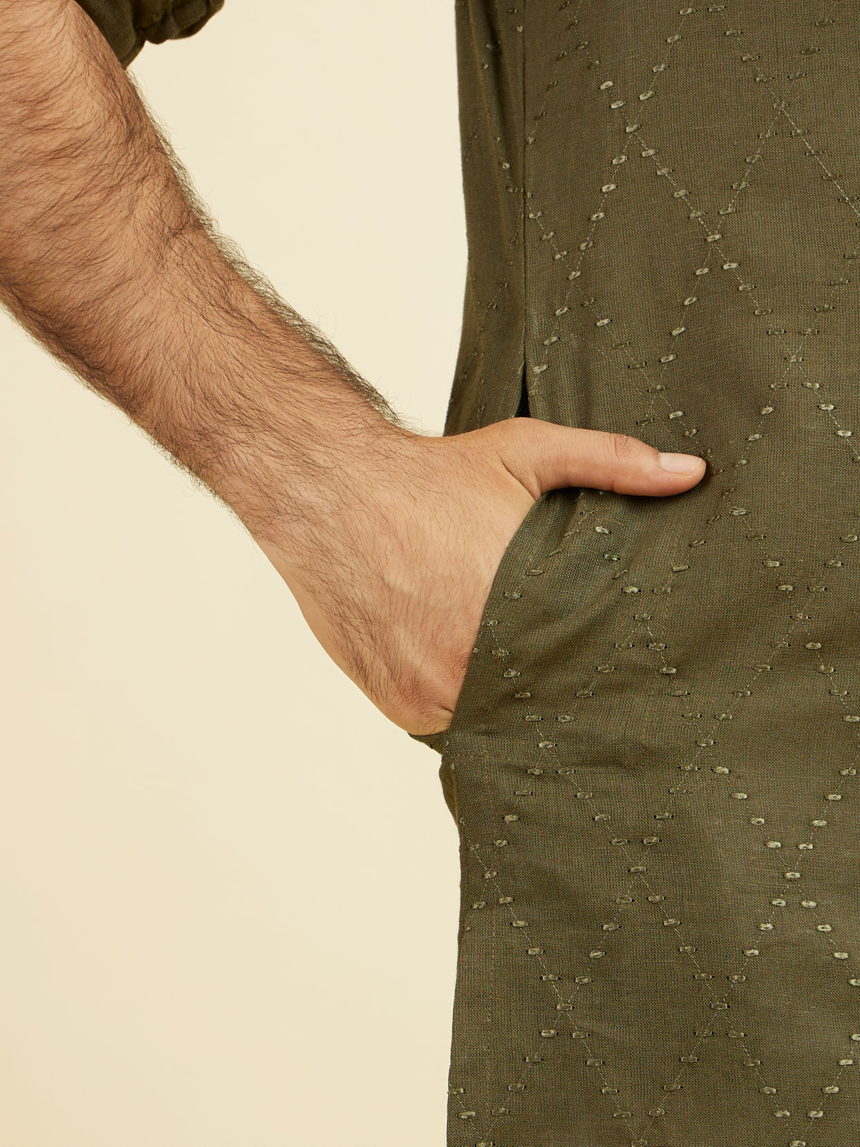 Manyavar Men Olive Green Kurta