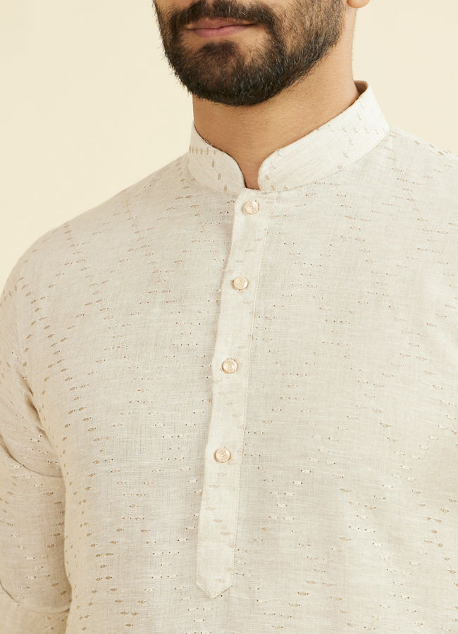 Manyavar Men Beige Linen Kurta