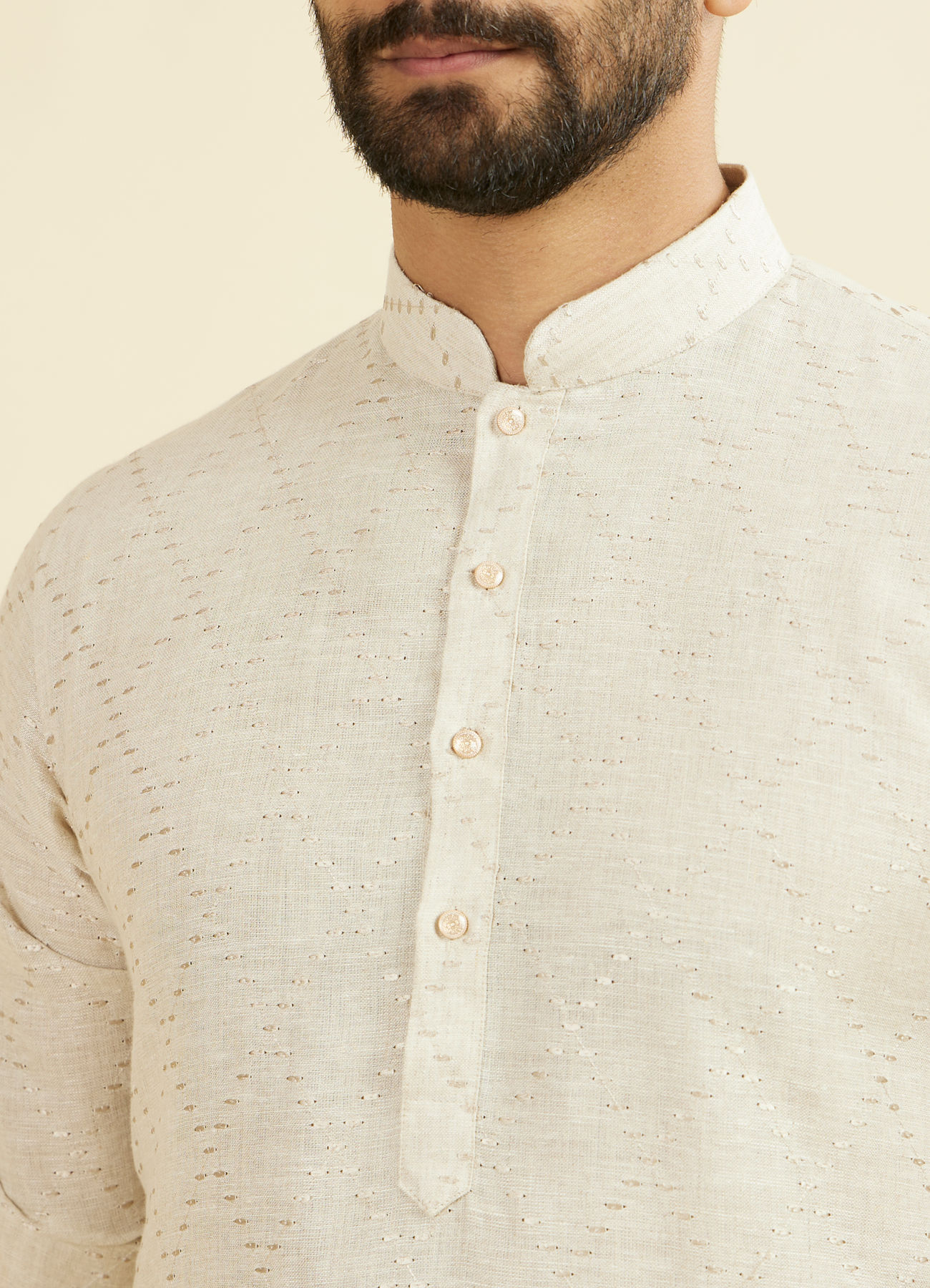 Manyavar Men Beige Linen Kurta