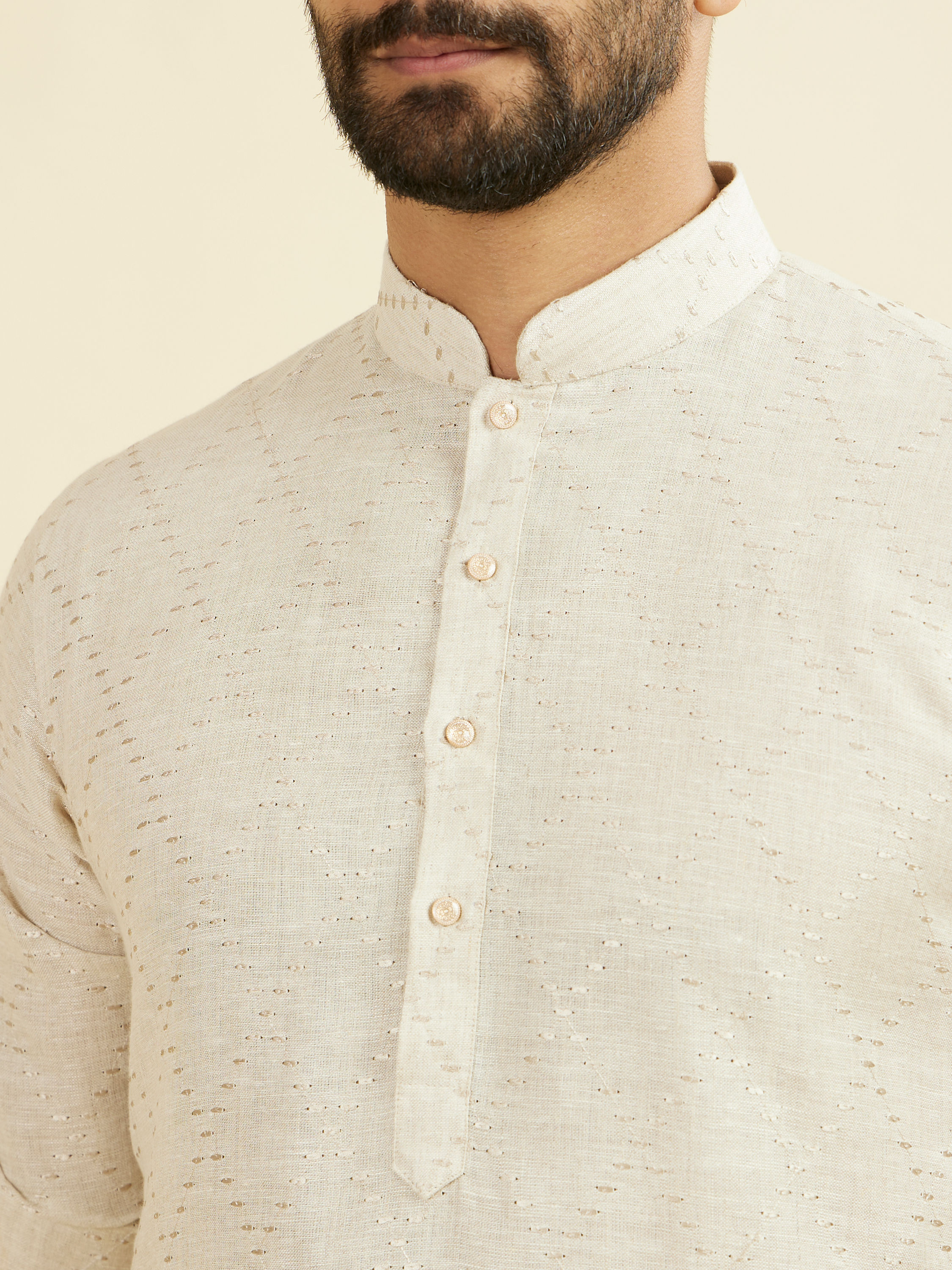 Manyavar Men Beige Linen Kurta