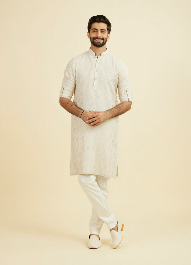 Manyavar Men Beige Linen Kurta