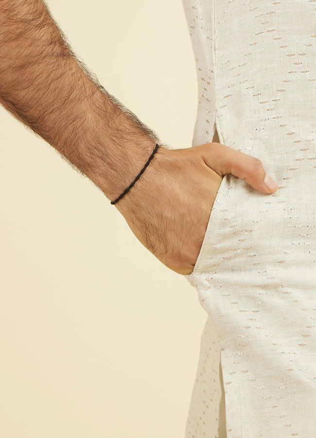 Manyavar Men Beige Linen Kurta