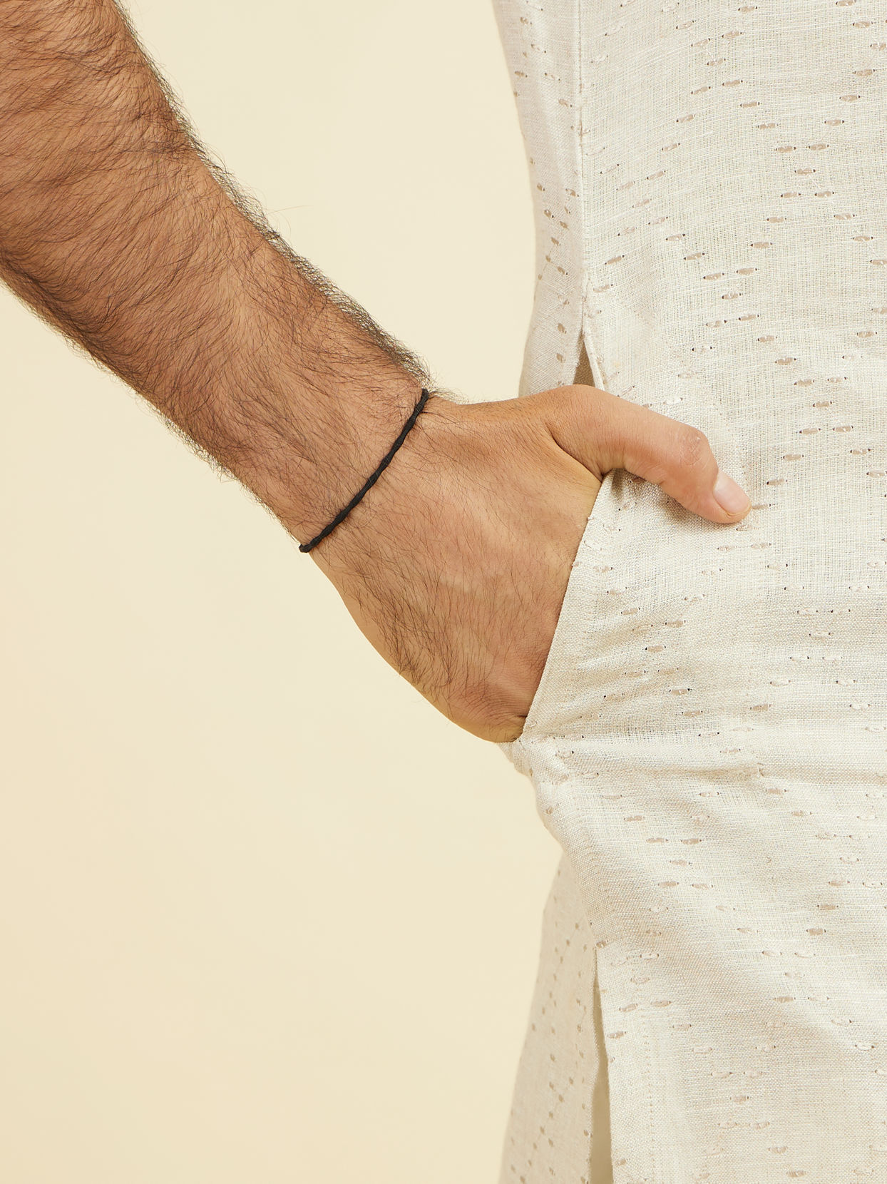 Manyavar Men Beige Linen Kurta