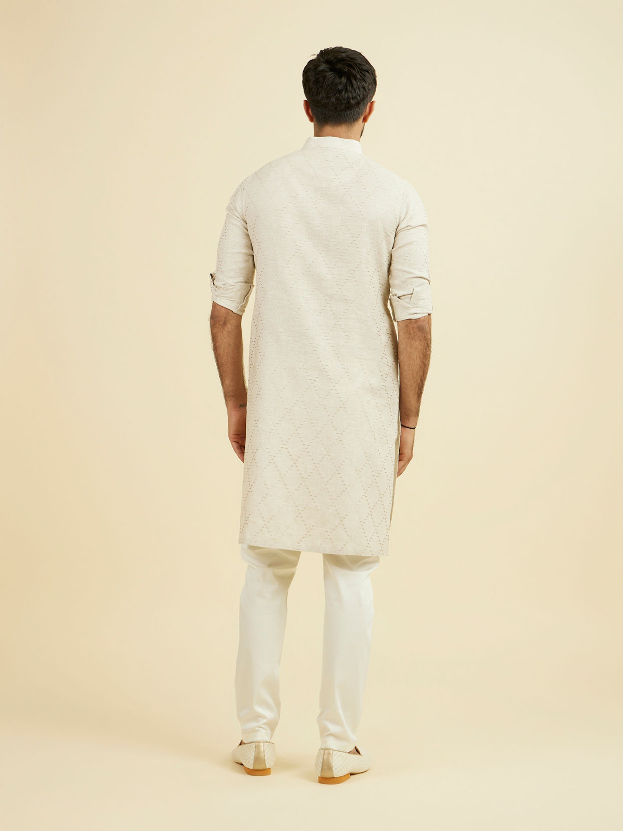 Manyavar Men Beige Linen Kurta