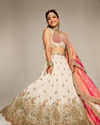 Mohey Women Pink and Cream Chinon Lehenga with Hand Embellished Skirt