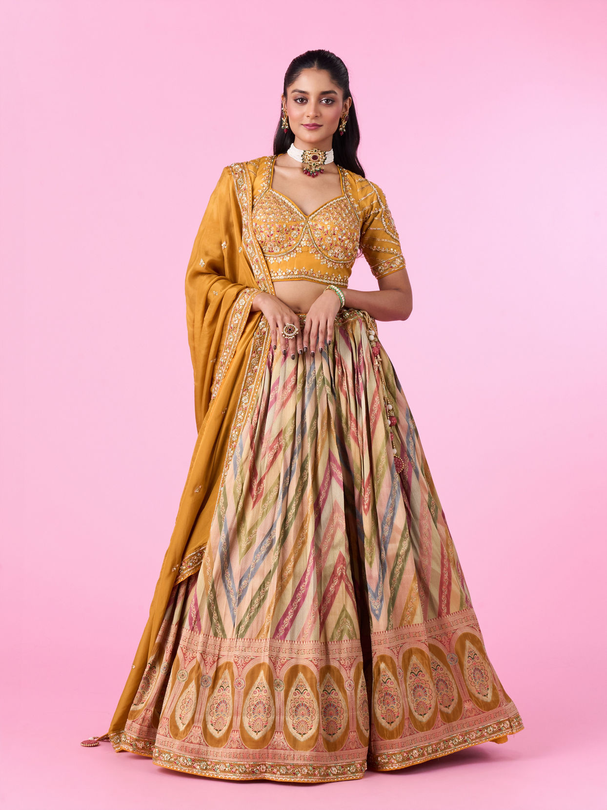 Mohey Women Elegant Mustard Yellow Lehenga
