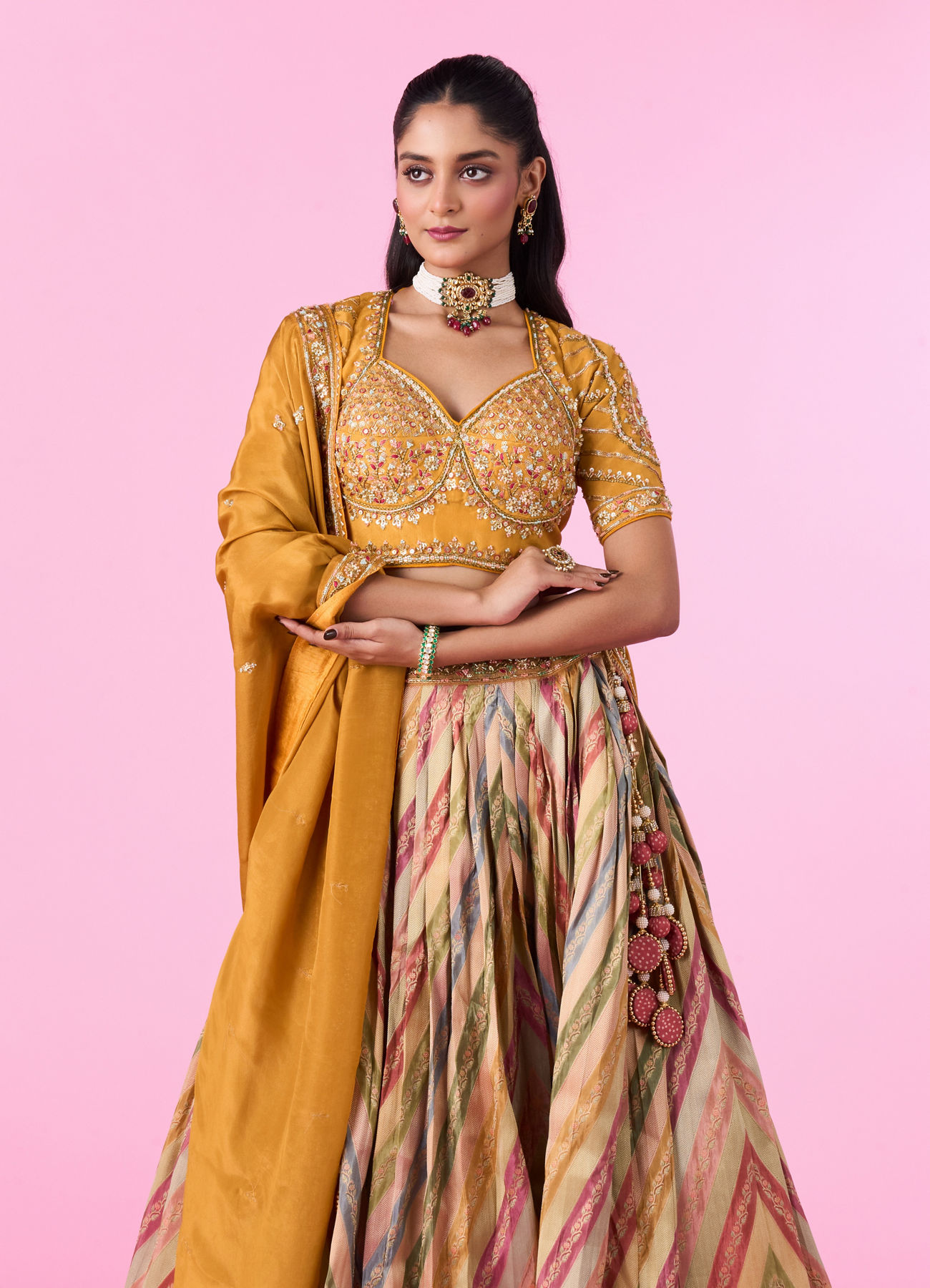 Mohey Women Elegant Mustard Yellow Lehenga