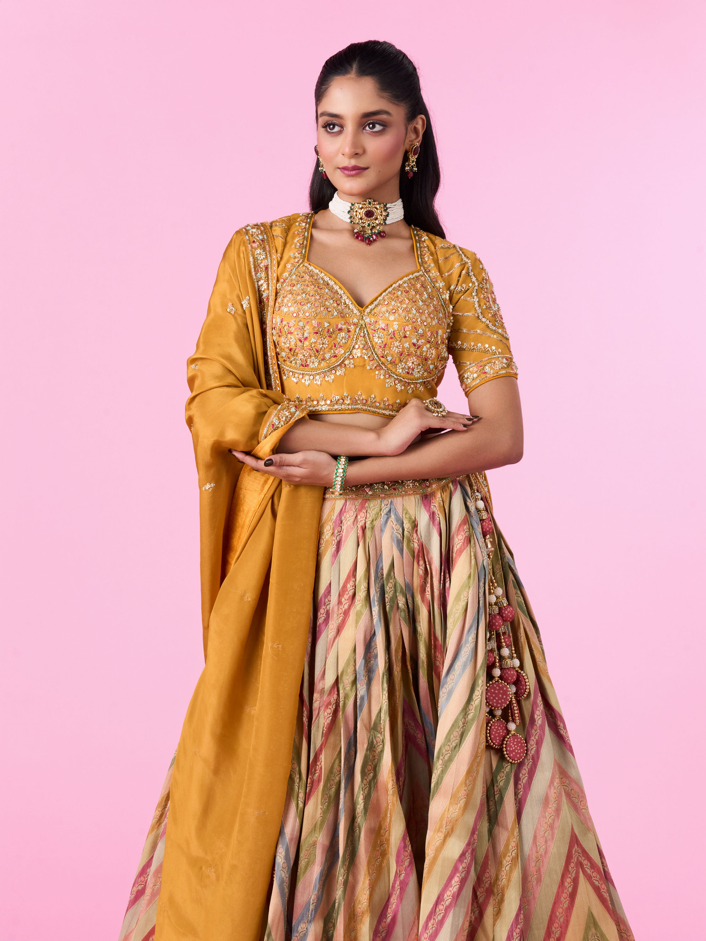 Mohey Women Elegant Mustard Yellow Lehenga