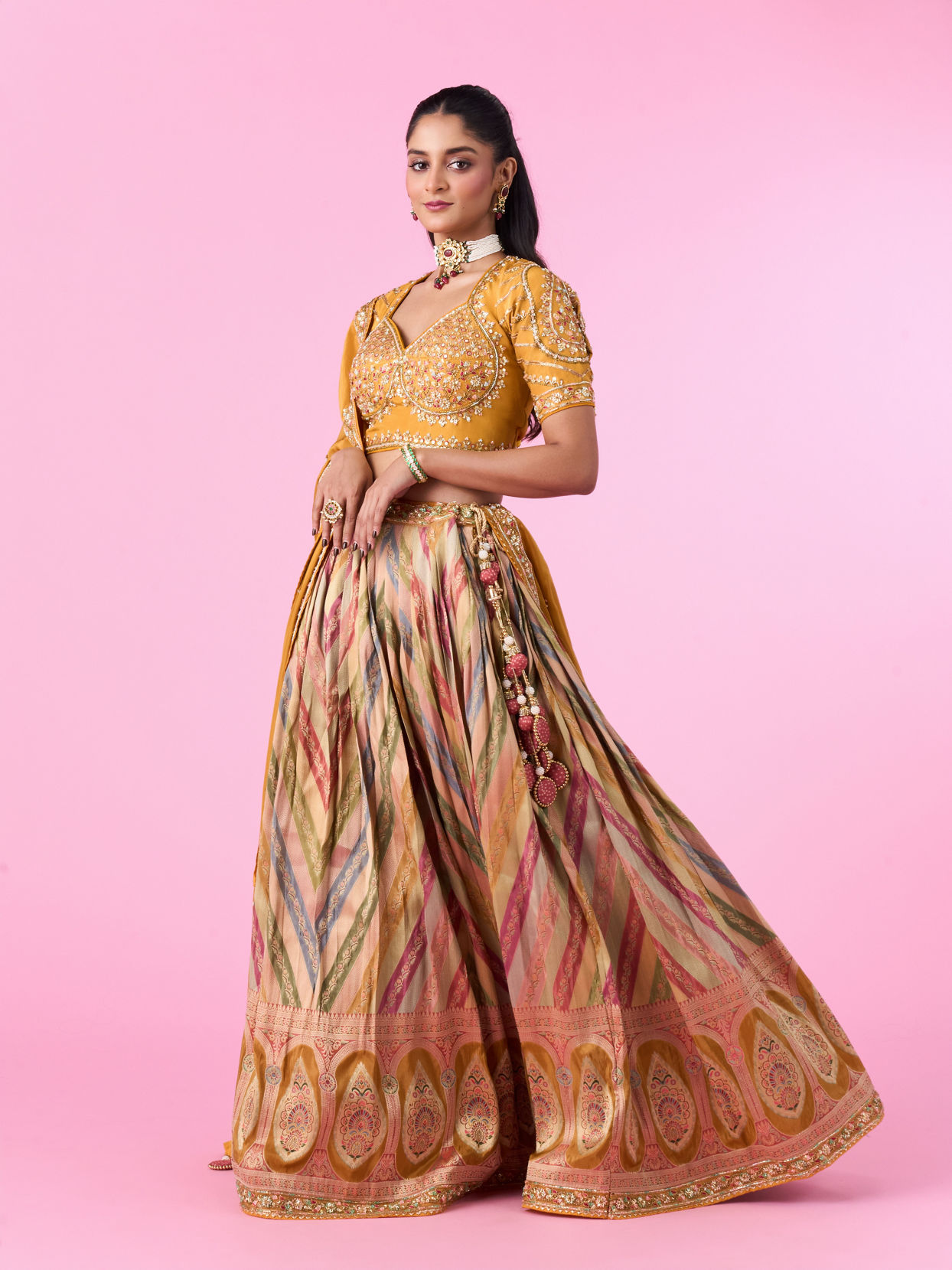 Mohey Women Elegant Mustard Yellow Lehenga