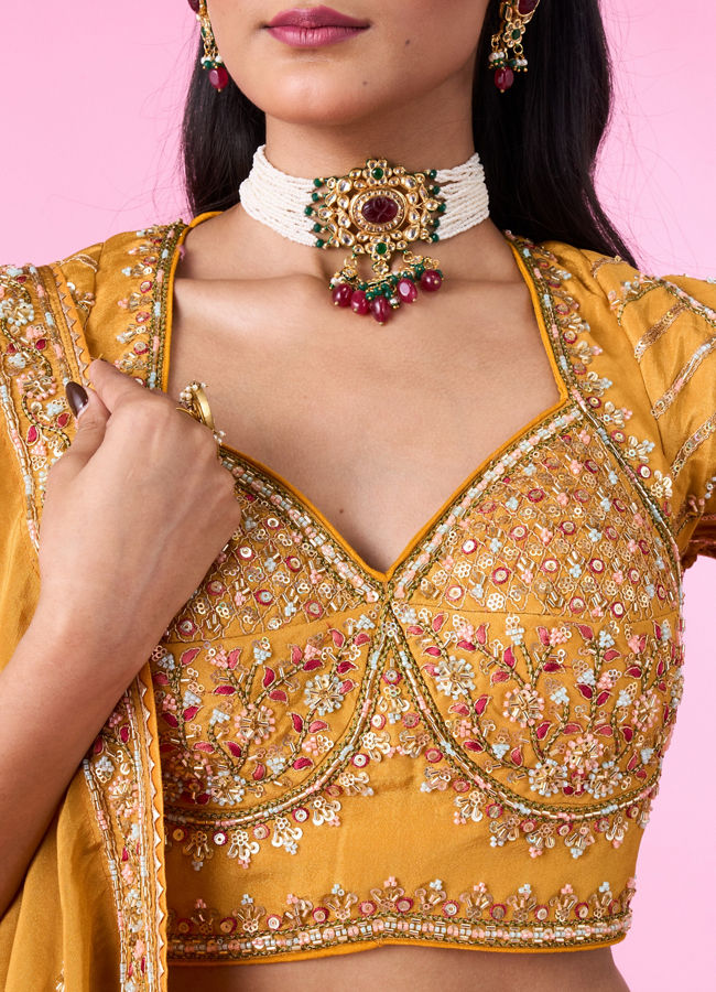 Mohey Women Elegant Mustard Yellow Lehenga