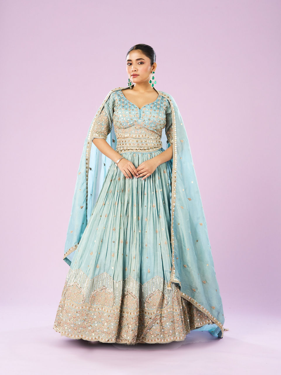 Mohey Women Luminous Light Blue Lehenga