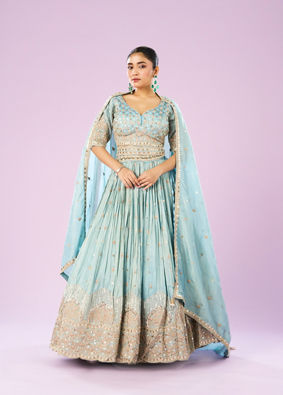 Mohey Women Luminous Light Blue Lehenga