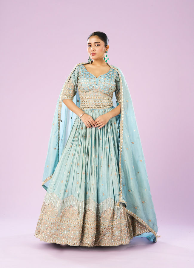 Mohey Women Luminous Light Blue Lehenga