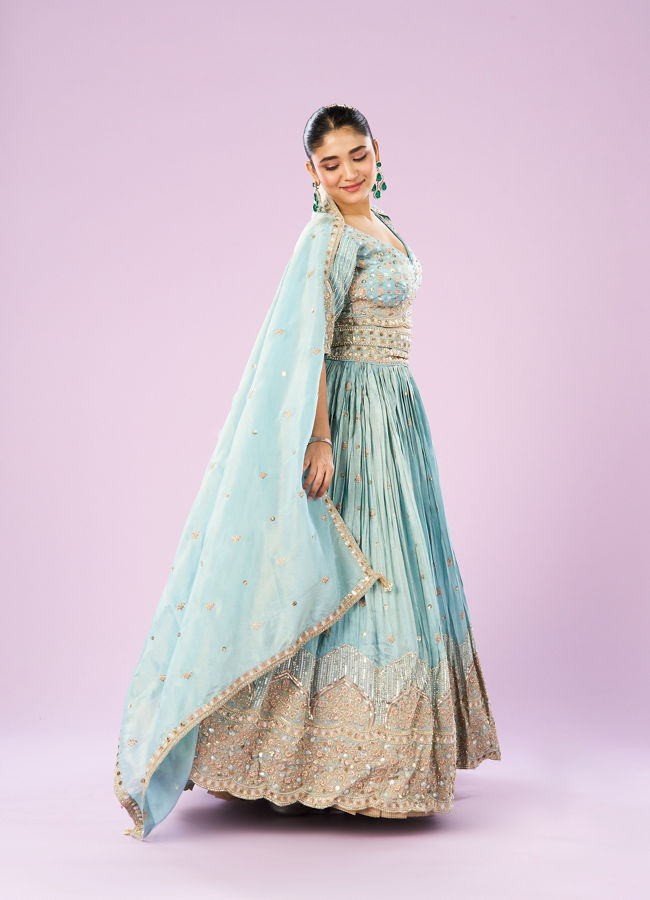 Mohey Women Luminous Light Blue Lehenga