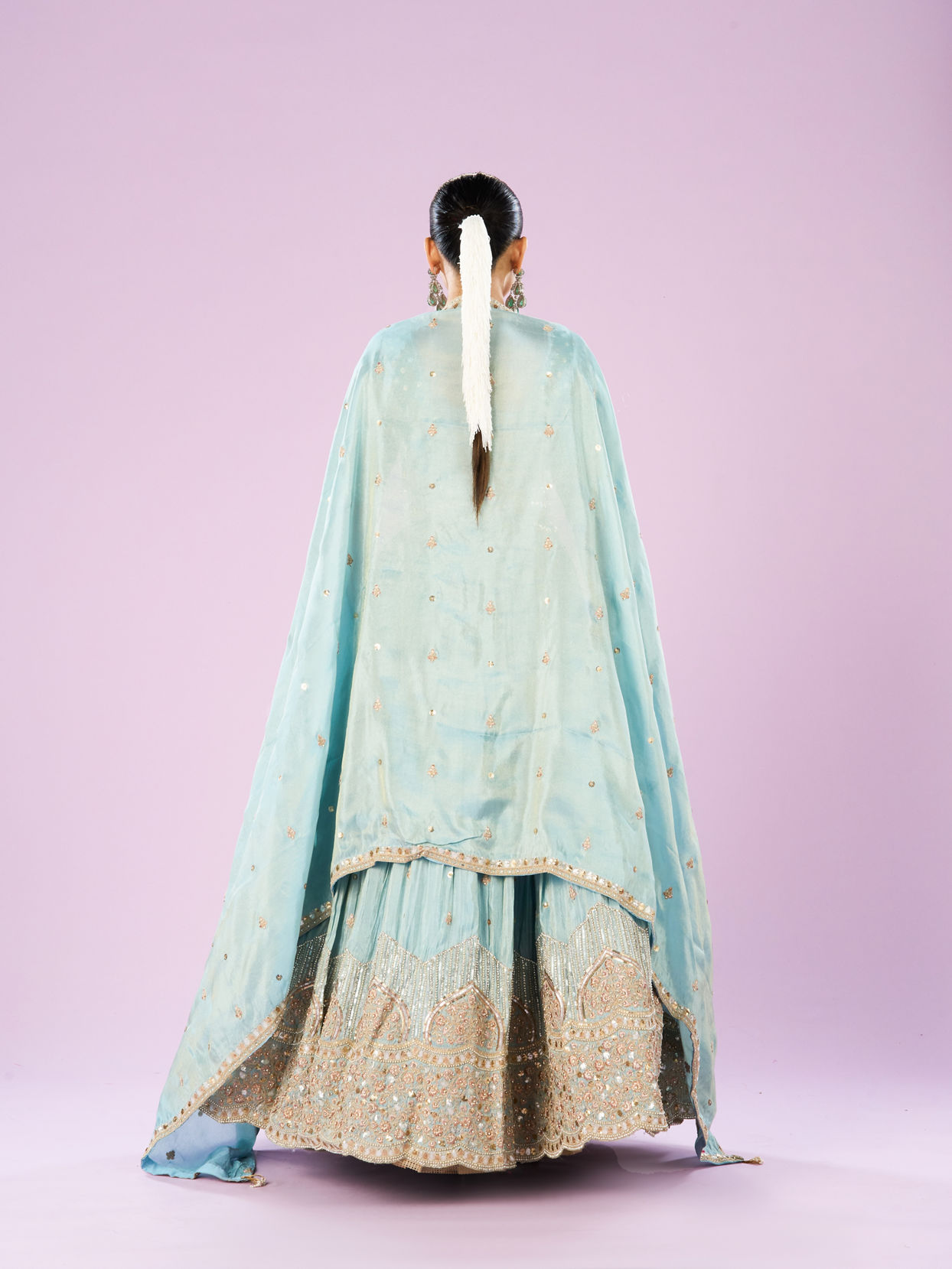 Mohey Women Luminous Light Blue Lehenga