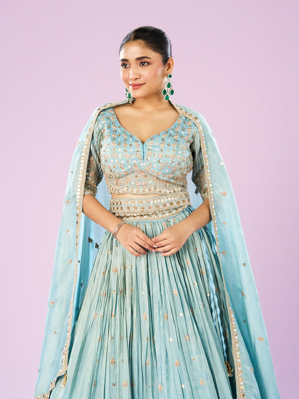Mohey Women Luminous Light Blue Lehenga