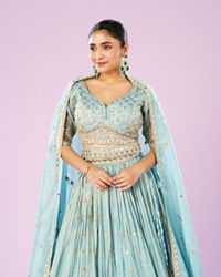 Mohey Women Luminous Light Blue Lehenga